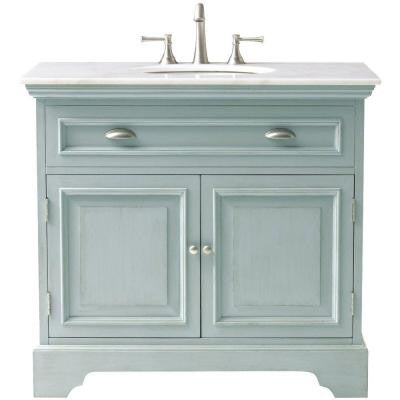 Sadie 38 in. Vanity in Antique Blue with Marble Vanity Top in White