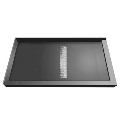 36 in. x 60 in. Double Threshold Shower Base with Center Drain and Brushed Nickel Trench Grate