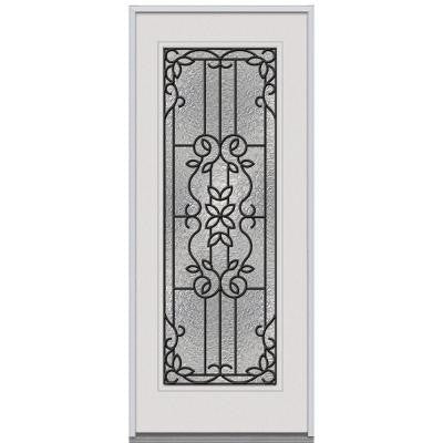 36 in. x 80 in. Mediterranean Decorative Glass Full Lite Primed White Steel Replacement Prehung Front Door