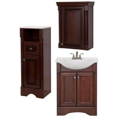 Valencia Bath Suite with 25 in. Vanity with Vanity Top, Mirror, Linen Tower and OJ in Glazed Hazelnut