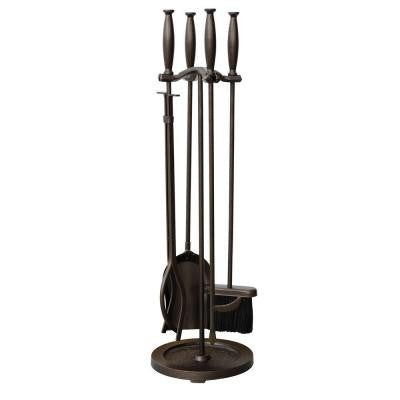 Bronze 5-Piece Fireplace Tool Set with Cylinder Handles