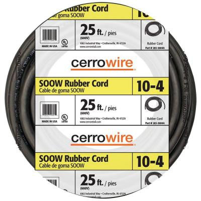 25 ft. 10-Gauge SOOW Rubber Cord - Black