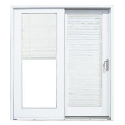 Composite White Right-Hand Smooth Interior with Low E Blinds Between Glass DP-50 Sliding Patio Door