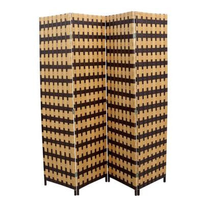 70.75 in. x 0.75 in. 4-Panel Paper Straw Weave Screen Handcrafted Room Divider in Brown/Natural Brown