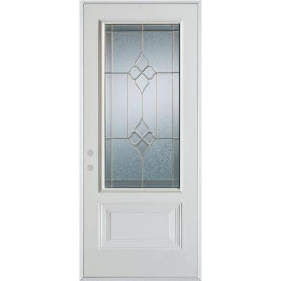 36 in. x 80 in. Geometric Zinc 3/4 Lite 1-Panel Prefinished White Right-Hand Inswing Steel Prehung Front Door