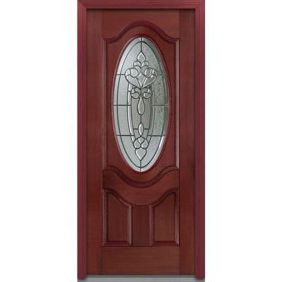 36 in. x 80 in. Fontainebleau 3/4 Oval Lite 2-Panel Finished Windsor Cherry Fiberglass Prehung Front Door