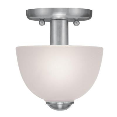 1-Light Brushed Nickel Flushmount with Satin Glass Shade
