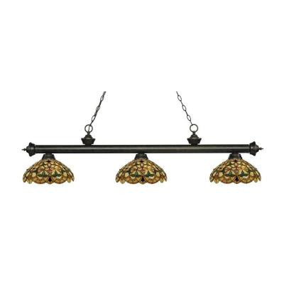 Nandina 3-Light Golden Bronze Island Light with Tiffany Glass Shades