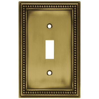 Beaded 1 Toggle Switch Wall Plate - Tumbled Antique Brass