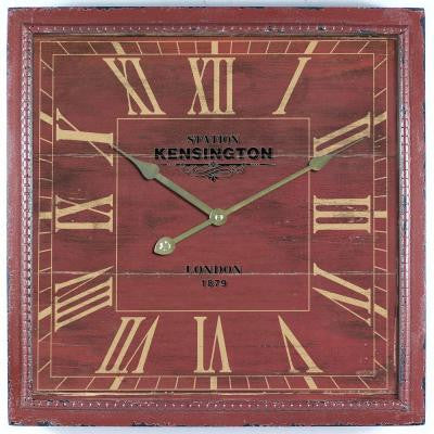 16 in. Square MDF Wall Clock in Distressed Red Wooden Frame