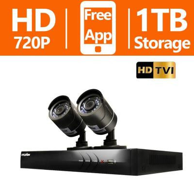 4-Channel HD 1TB HDD Indoor/Outdoor Surveillance System and (2) 720P Camera PTZ Compatible Remote Viewing