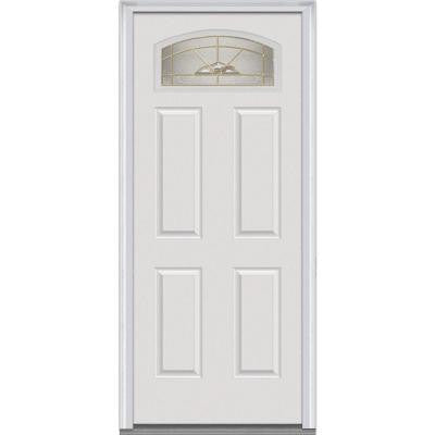 36 in. x 80 in. Master Nouveau Deco Glass Segmented 1/4 Lite Primed White Builder's Choice Steel Prehung Front Door