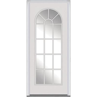 32 in. x 80 in. Classic Clear Glass Full Lite Round Top Primed White Fiberglass Smooth Prehung Front Door