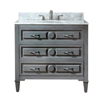 Kelly 37 in. W x 22 in. D x 35 in. H Vanity in Grayish Blue with Marble Vanity Top in Carrara White and White Basin
