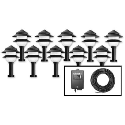 Low Voltage 4-Watt Black Outdoor 2-Tier Path Lighting Kit with Control Box (10-Pack)