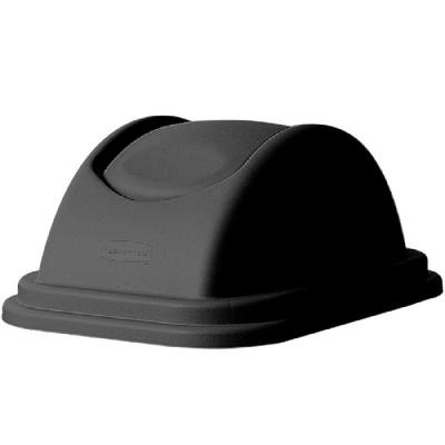 Untouchable 28 Qt. Black Square Trash Can Domed Swing Top Lid