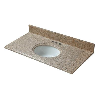 37 in. W Granite Vanity Top in Beige with White Basin and 4 in. Faucet Spread