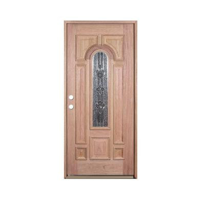 36 in. x 80 in. Deluxe Decorative Center Arch Lite Right-Hand Unfinished Mahogany Solid Wood Prehung Front Door