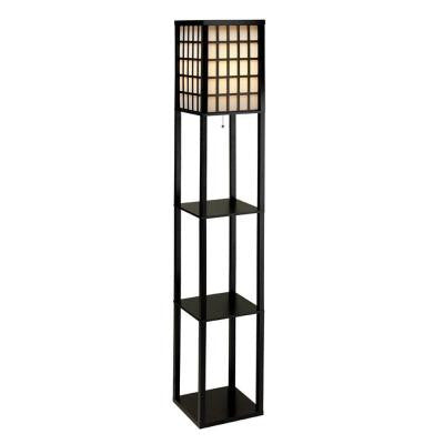 Middleton 63 in. Black Wooden Shelf Floor Lamp