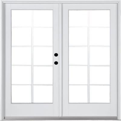 71-1/4 in. x 79-1/2 in. Composite White Left-Hand Inswing Hinged Patio Door 10 Lite Internal Grilles Between Glass