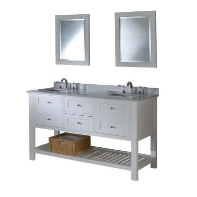 Mission Spa 60 in. Double Vanity in Pearl White with Marble Vanity Top in Carrara White and Mirrors
