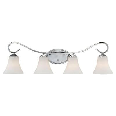 4-Light Chrome Vanity Light with Etched White Glass