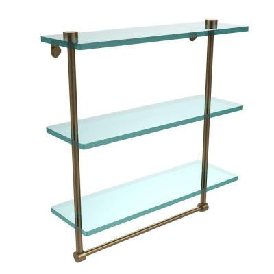 16 in. W x 16 in. L Triple Tiered Glass Shelf with Integrated Towel Bar in Brushed Bronze