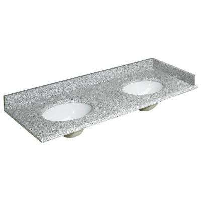 61 in. W Granite Vanity Top in Rushmore Grey with Double Basins in White with Backsplash and Optional Sidesplash