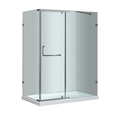 SEN975 60 in. x 35 in. x 77-1/2 in. Semi-Frameless Shower Enclosure in Chrome with Right Base