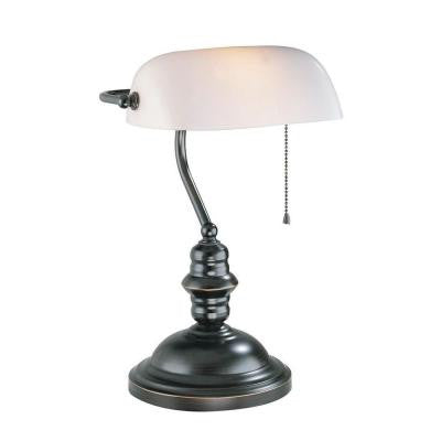 Designer Collection 14.5 in. Bronze Desk Lamp with Frost Glass Shade