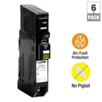 QO 15 Amp Single-Pole Plug-On Neutral CAFCI Circuit Breaker (6-Pack)