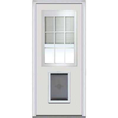 32 in. x 80 in. Internal Mini Blinds Clear Glass w/ GBG 1/2 Lite Primed Steel Prehung Front Door w/ Pet Door