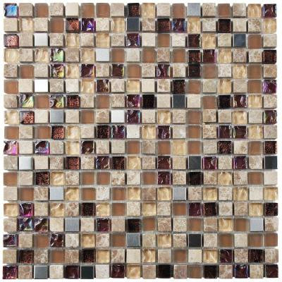 Tessera Mini Aurora 11-3/4 in. x 11-3/4 in. x 8 mm Glass Stone and Metal Mosaic Wall Tile