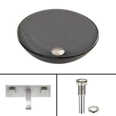Glass Vessel Sink in Sheer Black Frost with Titus Wall-Mount Faucet Set in Brushed Nickel