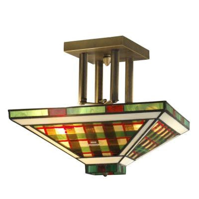 Twisted Glass 2-Light Antique Bronze Ceiling Semi-Flush Mount Light