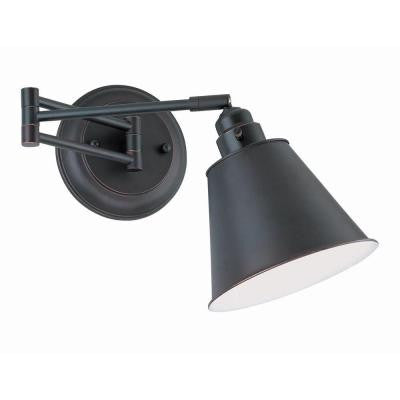 Designer Collection 1-Light 6.25 in. Copper Swing Arm Lamp with Aged Copper Metal Shade