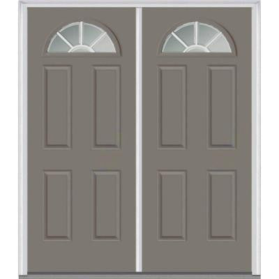 64 in. x 80 in. Classic Clear Glass GBG 1/4-Lite Painted Fiberglass Smooth Double Prehung Front Door