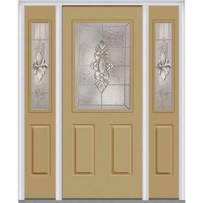 60 in. x 80 in. Heirloom Master Decorative Glass 1/2 Lite Painted Majestic Steel Prehung Front Door with Sidelites
