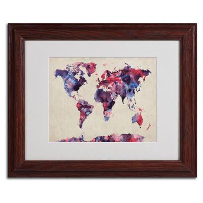 11 in. x 14 in. Watercolor Map Matted Framed Art