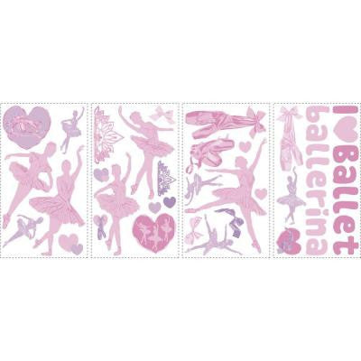 5 in. x 11.5 in. Ballet Peel and Stick Wall Decal with Glitter