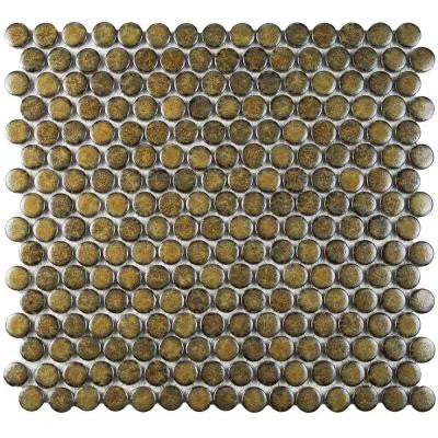 Hudson Penny Round Brownstone 12 in. x 12-1/4 in. x 5 mm Porcelain Mosaic Tile