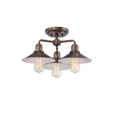 Newbury Station 3-Light Old Satin Brass Semi-Flush Mount Light