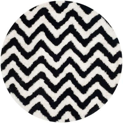 Barcelona Shag Ivory/Black 5 ft. x 5 ft. Round Area Rug