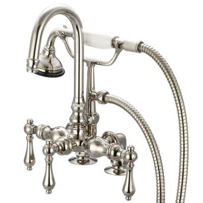 3-Handle Vintage Claw Foot Tub Faucet with Handshower and Lever Handles in Polished Nickel PVD