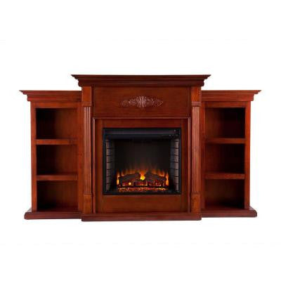 Jackson 70.25 in. Freestanding Media Electric Fireplace with Bookcases in Classic Mahogany