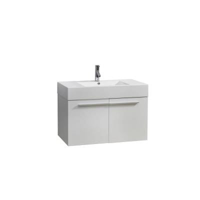 Midori 35-3/16 in. Single Basin Bathroom Vanity in Gloss White with Poly-Marble Vanity Top in White