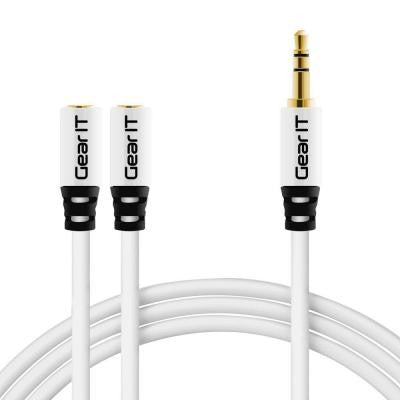 0.5 ft. 3.5 mm Male to 2 Female Splitter Stereo Audio Cable - White (2-Pack)