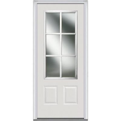 36 in. x 80 in. Simulated Divided Lite Clear Glass 3/4 Lite 2-Panel Primed White Fiberglass Smooth Prehung Front Door