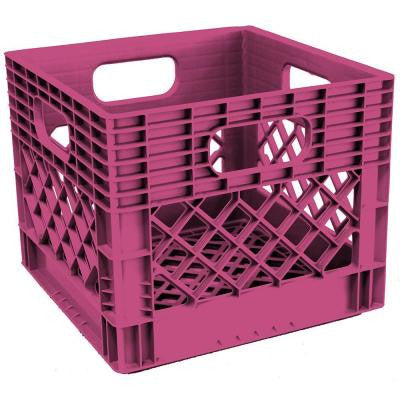 11 in. H x 13 in. W x 13 in. D Plastic Storage Milk Crate in Fushia
