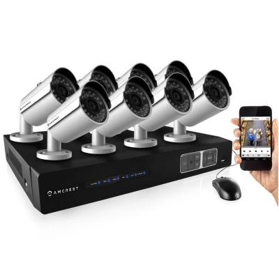 720P Tribrid HDCVI 8-Channel 2TB DVR Security Camera System with 8 x 1MP Bullet Cameras - White